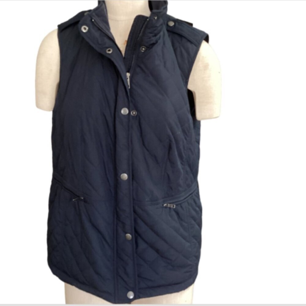 Talbots Alpha/Plus Sz X/14W Black Zip/Snap Quilted Puffer Vest ‎ Zip Pockets 16M
